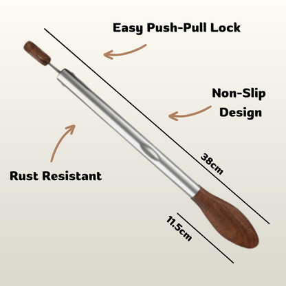 Measurement chart of a tool with labeled features on a white background